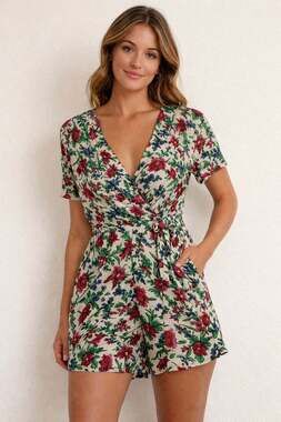 Tara Jarmon Floral Print Wrap Romper in US Size 2 Flirty Summer Jumper